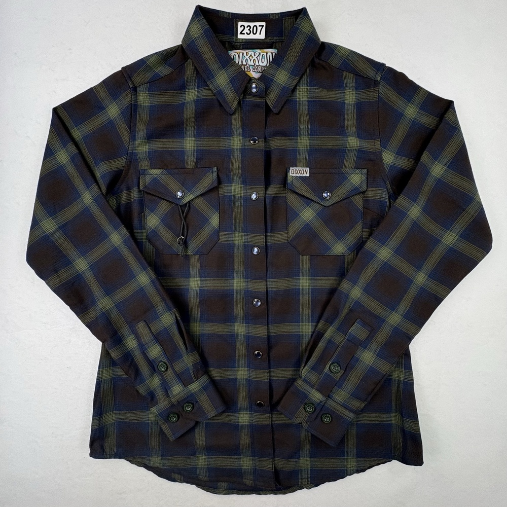 Dixxon Flannel Shirt Women Small Blue Green Plaid Long Sleeve Button Up The Cove
